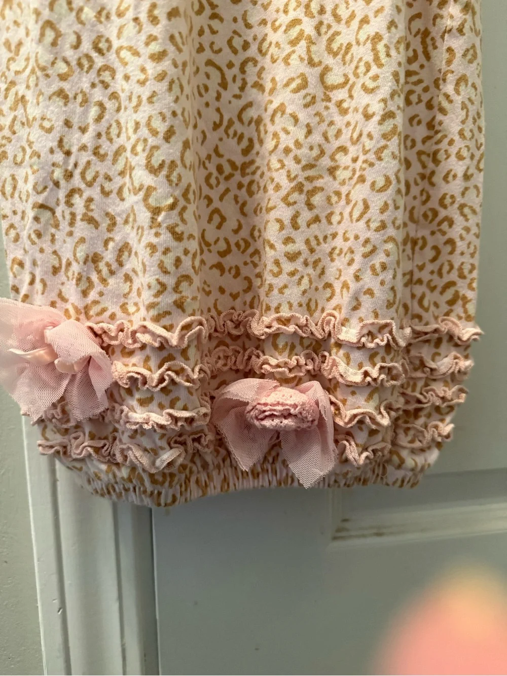 Biscotti Pink and Tan Leopard Print Baby gown w/matching cap